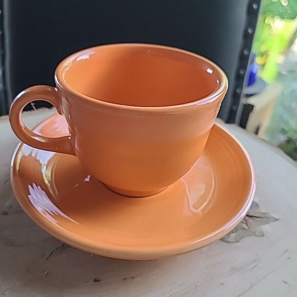Fiesta Fiestaware Coffee Tea Cup & Saucer Homer Laughlin Co USA Orange Tangerine - Picture 1 of 5
